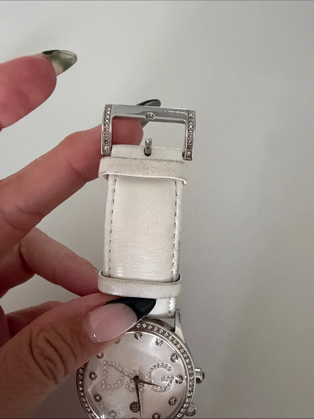 Dolce & Gabbana White Leather Strap Crystal Logo Watch